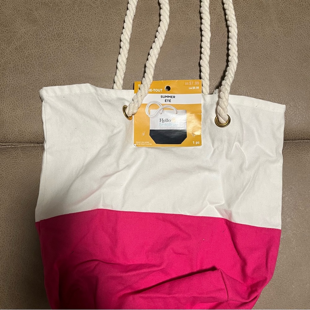 Pink and White Tote Bag